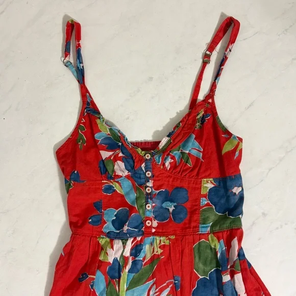 Vintage Y2K Hollister Size Small Coral Pink Floral Babydoll Mini Dress Preppy - Picture 3 of 6
